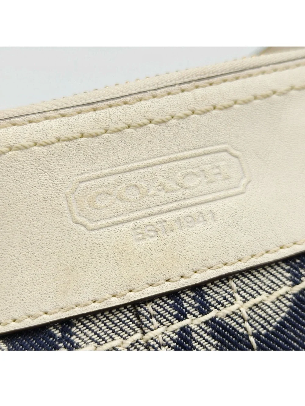 Coach Signature Denim Canvas Crossbody Bag Blue Ivory Leather